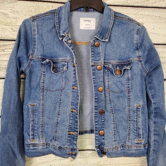 Old Navy Girls Jean Jacket Size XXL (16) Blue Denim Button Front Pockets Stretch - Picture 2 of 6